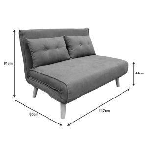 Sofa bed Josuane two-seater anthracite fabric and natural wood leg 117x80x81cm