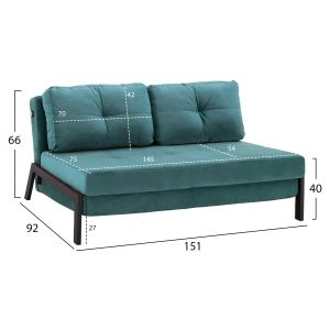 Sofa bed Lana Hm3079,15 with plush fabric mint color 151x92x66hcm