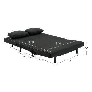 Sofa bed two-seater gray textile Hm3077,03 140x75x89cm