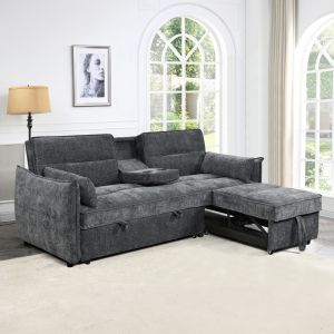 Multi-shaped sofa bed 2-seater Velar Hm3305.01 gray fabric 208x86x85cm.