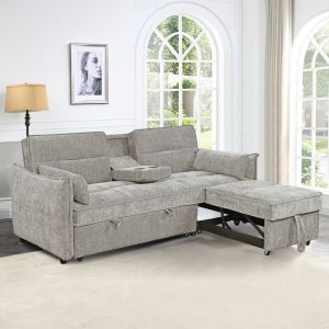 Multi-shaped sofa bed 2-seater Velar Hm3305.03 beige fabric 207x90x80cm.