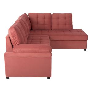 Right-angle sofa bed Jade Hm3144,03r with plush fabric, rose ash color 250x80-180x73-88hcm
