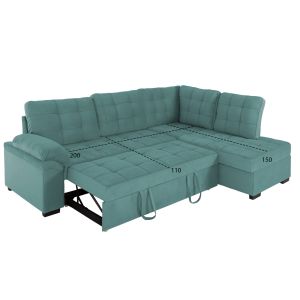 Right-angle sofa bed Jade Hm3144,04r with plush fabric, green color 250x80-180x73-88hcm