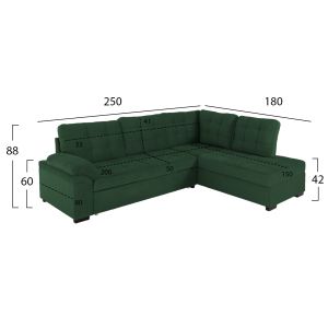 Right-angle sofa bed Jade Hm3144,05r with plush fabric, Cyprus green color 250x80-180x73-88hcm