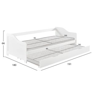 Sofa bed with extra bed Traddy Hm21313 made of pine in white - with 2 mattresses 90x190cm