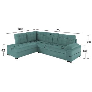 Left corner sofa bed Jade Hm3144,04l with plush fabric, green color 250x80-180x73-88hcm