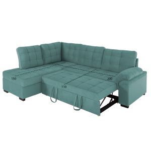 Left corner sofa bed Jade Hm3144,04l with plush fabric, green color 250x80-180x73-88hcm