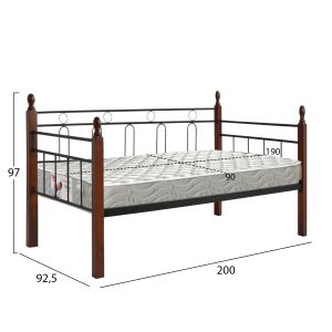 Sofa bed with mattress Reven Hm21329 metal and wood in dirty oak - mattress 90x190cm.