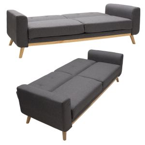 Sofa bed Carmelo three-seater, fabric, gray