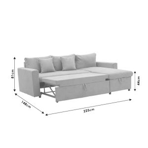 Lilian reversible corner sofa bed with textile upholstery 225x148x81cm