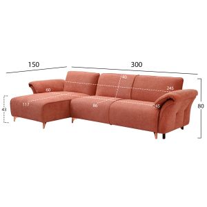 Extendable corner (reversible corner) sofa Mailo, orange fabric-metal legs 300x150x80hcm Hm6071,04