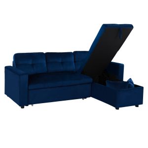 Corner sofa bed Wayne 224x147x85 Hm3028.18 with blue plush fabric