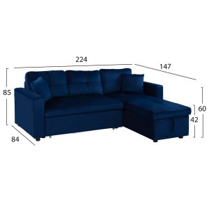 Corner sofa bed Wayne 224x147x85 Hm3028.18 with blue plush fabric