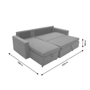 Lilian reversible corner sofa bed, anthracite color, 225x148x81cm
