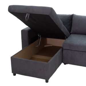 Lilian reversible corner sofa bed, anthracite color, 225x148x81cm