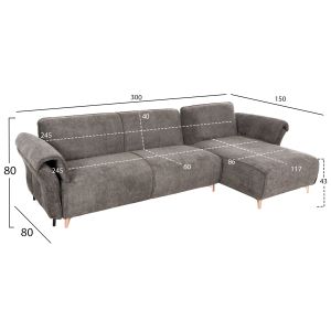 Extendable corner sofa bed Mailo, dark gray fabric-metal legs 300x150x80hcm Hm6071,02