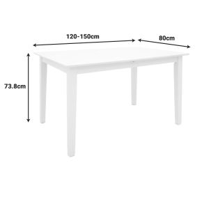 Extendable wooden table Mabor in white color 120-150x80x73.8cm