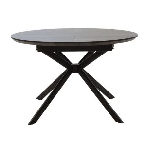 Spiral extendable dining table with gray top and black metal legs 120-160x120x75m