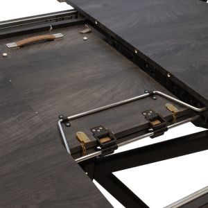 Spiral extendable dining table with gray top and black metal legs 120-160x120x75m