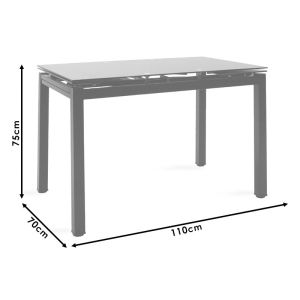 Extendable dining table Finn with glass top 8mm 110-170x70x75cm