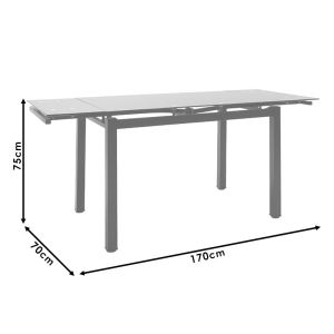Extendable dining table Finn with glass top 8mm 110-170x70x75cm