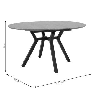 Extendable dining table Frances made of MDF with a white marble top and black legs 100-140x100x75cm