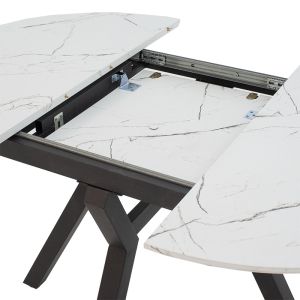 Extendable dining table Frances made of MDF with a white marble top and black legs 100-140x100x75cm