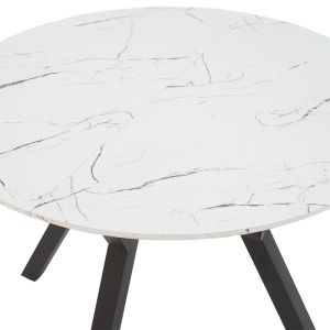 Extendable dining table Frances made of MDF with a white marble top and black legs 100-140x100x75cm