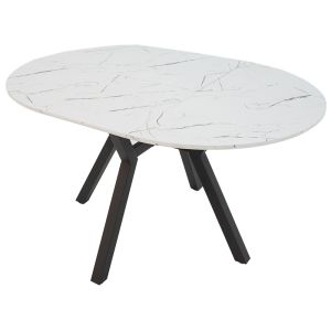 Extendable dining table Frances made of MDF with a white marble top and black legs 100-140x100x75cm
