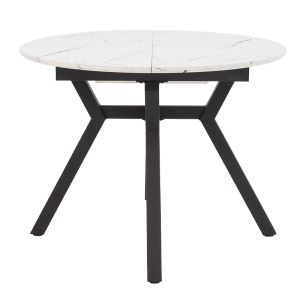 Extendable dining table Frances made of MDF with a white marble top and black legs 100-140x100x75cm