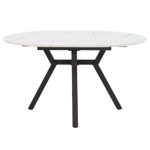 Extendable dining table Frances made of MDF with a white marble top and black legs 100-140x100x75cm