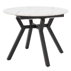 Extendable dining table Frances made of MDF with a white marble top and black legs 100-140x100x75cm