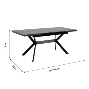 Extendable dining table Jessamy Mdf 43 mm gray-black 140/180x80x76cm