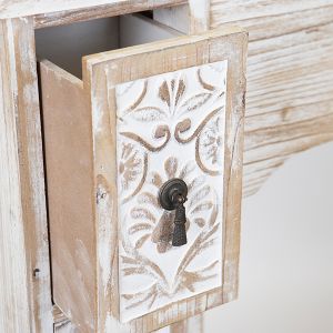 Fireplace frame with drawers, natural wood color, antique white, 120x23x95cm