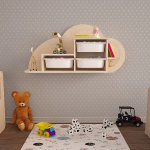 Cobb wall shelf birch, in natural-sky blue p,e, drawers 98x22.5x48.5hcm Hm18227