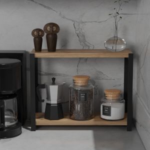 Lerf shelf-table with oak-colored melamine top and black metal frame 45x17x35cm