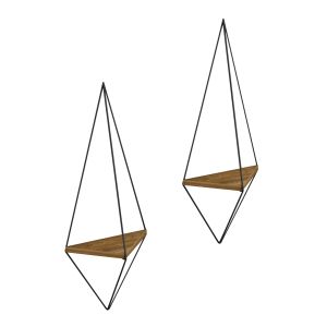 Wall shelves 2-piece set Cannard, melamine in natural and black metal 23x15x60cm (hm8925,11)