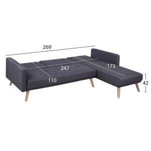 Reversible corner sofa bed Talia Hm3153 in gray textile 269x152x87 cm