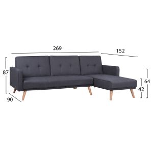 Reversible corner sofa bed Talia Hm3153 in gray textile 269x152x87 cm