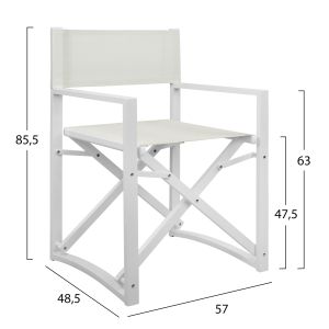 Режисьорски стол алуминиев бял цвят 57x48,5x85,5hcm Hm5094,02