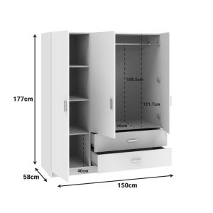 Royal three-door wardrobe white 150x58x177cm