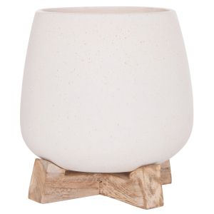 Саксия Frello Hm4674.02s от фиброцимент в стойка от бял тик 14.5x14.5x16всм.