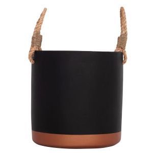 Tryll Fb94690m fiber cement planter in black with rope Φ31x31hcm.