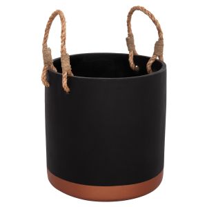 Tryll Fb94690m fiber cement planter in black with rope Φ31x31hcm.