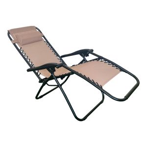 FOLDING CHAIR MIRKA MADE OF TEXTILE-METAL, IN CREAM-BLACK COLOR, DIMENSIONS 65X165X110 CM