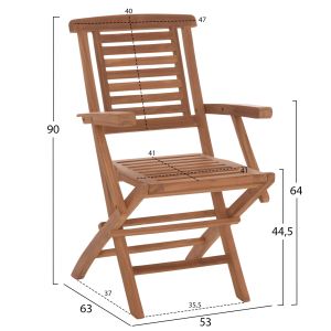 Folding dining chair Crander Hm6377, teak wood, 53x63x90cm.