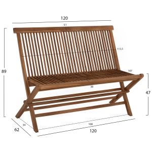 Сгъваема пейка Kendall Hm9541 от масивно тиково дърво в натурален цвят 120x62x89hcm