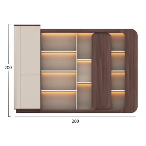 Серия библиотека President Hm2148 меламин в бежово и Орехово-led осветление 280x40x200всм.