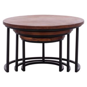 Set of 3, tables Obi Hm9255 acacia solid wood, black metal legs 78x47