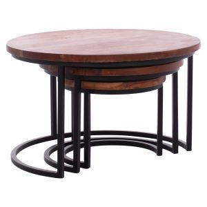 Set of 3, tables Obi Hm9255 acacia solid wood, black metal legs 78x47